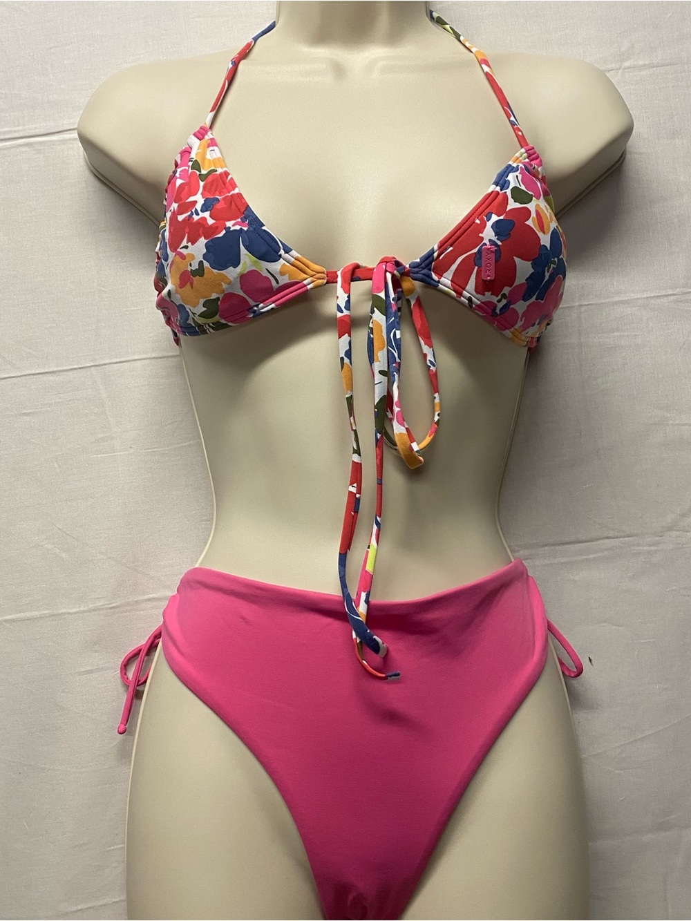 Roxy Multicolor Floral Tie-Front Bikini with Pink Bottoms